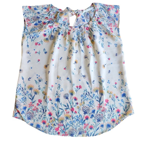LC Lauren Conrad Tops - LC Womens Cottagecore White Botanical Wildflower Bow Back Sleeveless Top Size M